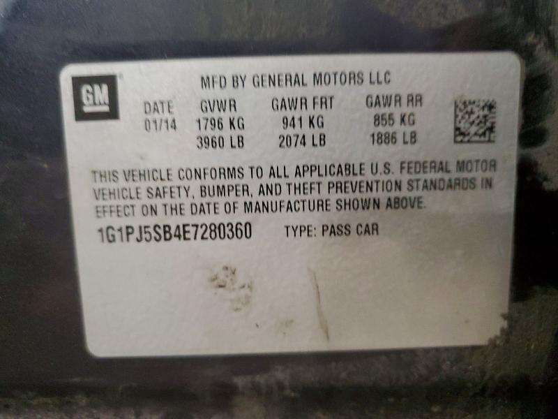 2014 Chevrolet Cruze მანქანა იყიდება აუქციონზე, vin: 1G1PJ5SB4E7280360, აუქციონის ნომერი: 76690255