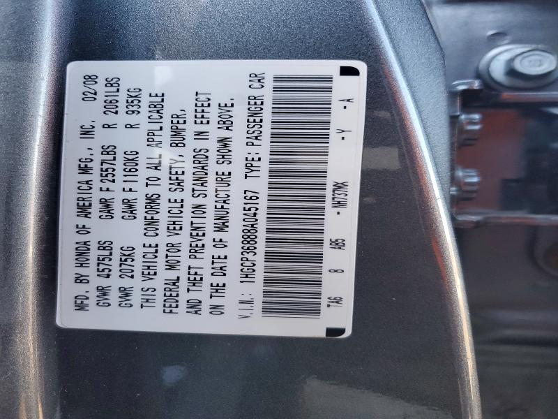 75912285 :رقم المزاد ، 1HGCP36888A045167 vin ، 2008 Honda Accord مزاد بيع