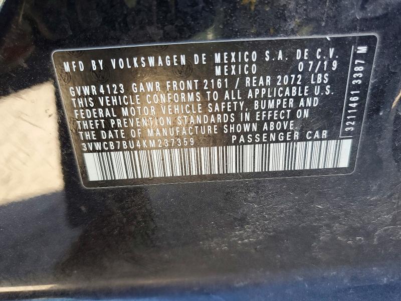 Aukcja sprzedaży 2019 Volkswagen Jetta, vin: 3VWCB7BU4KM237359, numer aukcji: 78984405