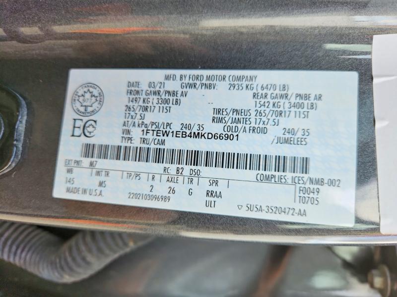 Aukcja sprzedaży 2021 Ford F150, vin: 1FTEW1EB4MKD66901, numer aukcji: 77402065