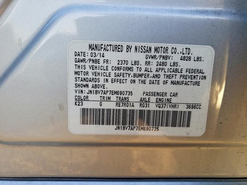Aukcja sprzedaży 2014 Infiniti Q50, vin: JN1BV7AP7EM690735, numer aukcji: 75822405
