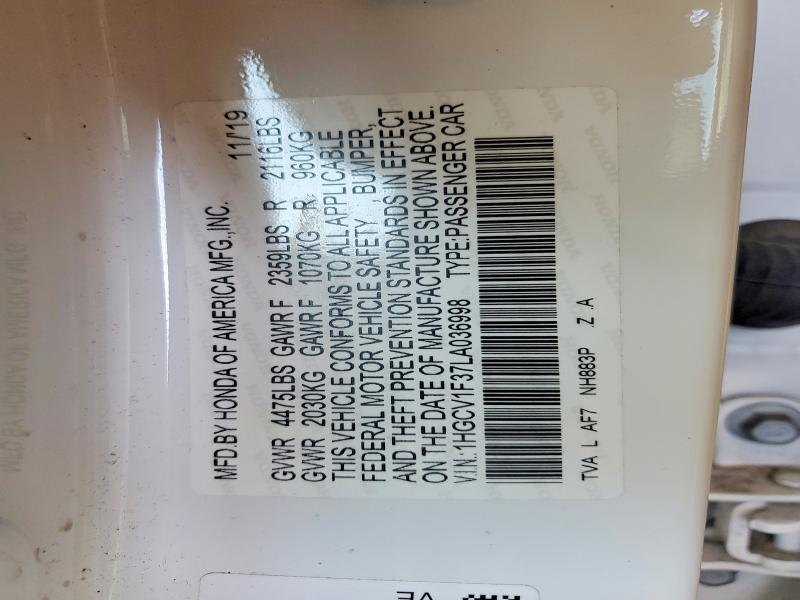 Продажа на аукционе авто 2020 Honda Accord, vin: 1HGCV1F37LA036998, номер лота: 76962075