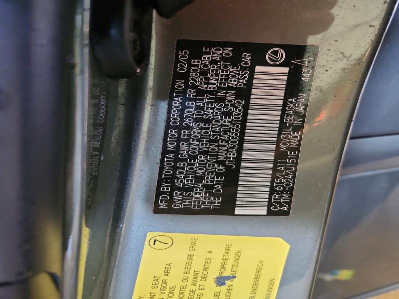 Продаж на аукціоні авто 2005 Lexus Es 330, vin: JTHBA30G555103542, номер лоту: 75790805