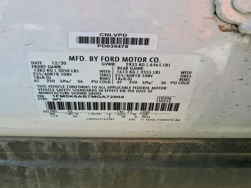 Aukcja sprzedaży 2021 Ford Explorer, vin: 1FM5K8AB7MGA72904, numer aukcji: 75978465