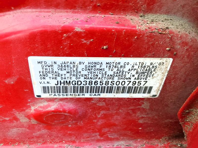 77491755 :رقم المزاد ، JHMGD38658S007957 vin ، 2008 Honda Fit مزاد بيع