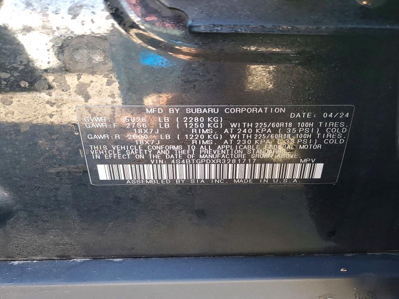 Aukcja sprzedaży 2024 Subaru Outback, vin: 4S4BTGPDXR3281717, numer aukcji: 79180375