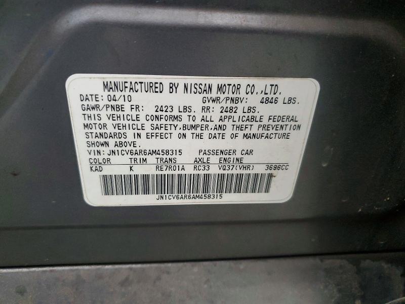 79550005 :رقم المزاد ، JN1CV6AR6AM458315 vin ، 2010 Infiniti G37 Sedan مزاد بيع