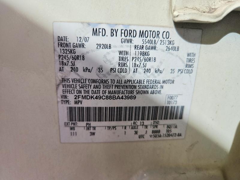 Продажа на аукционе авто 2008 Ford Edge, vin: 2FMDK49C88BA43989, номер лота: 77621565