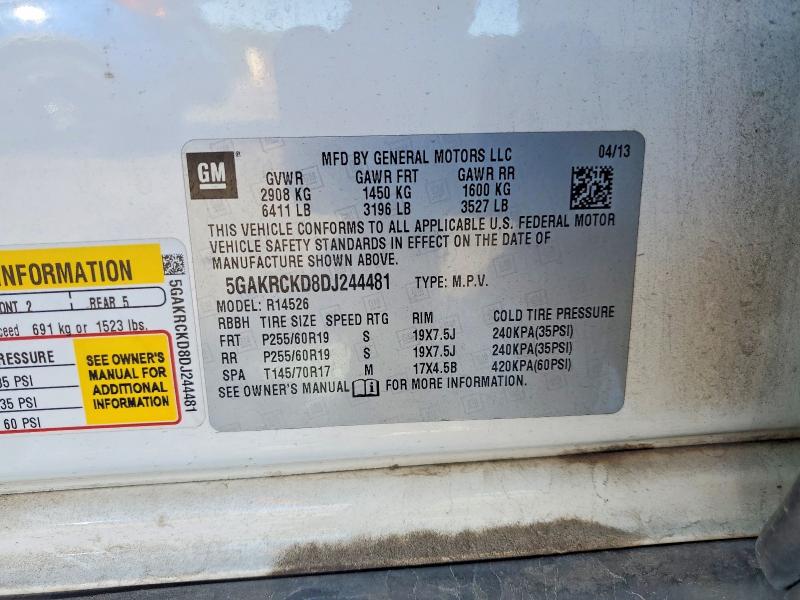 75067345 :رقم المزاد ، 5GAKRCKD8DJ244481 vin ، 2013 Buick Enclave مزاد بيع