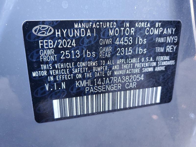 77007425 :رقم المزاد ، KMHL14JA7RA382054 vin ، 2024 Hyundai Sonata مزاد بيع