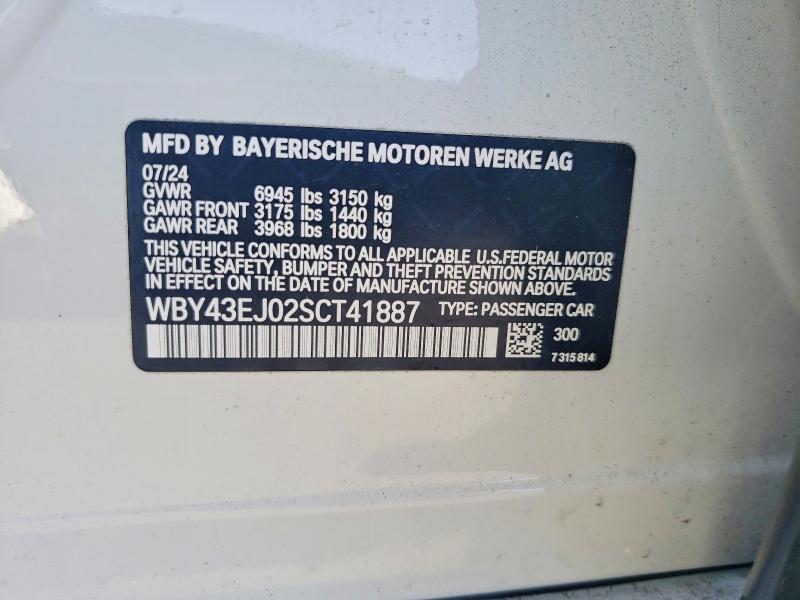 Aukcja sprzedaży 2025 Bmw I7, vin: WBY43EJ02SCT41887, numer aukcji: 78548635