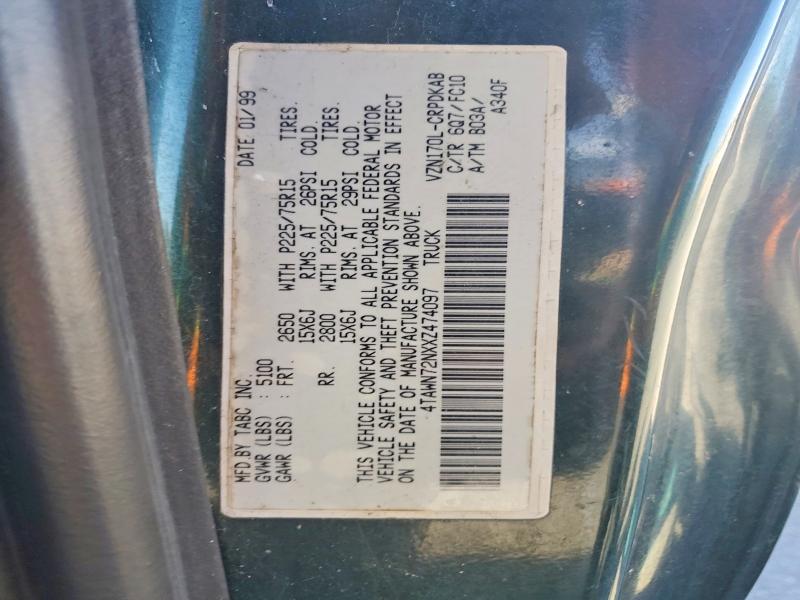 77766705 :رقم المزاد ، 4TAWN72NXXZ474097 vin ، 1999 Toyota Tacoma مزاد بيع
