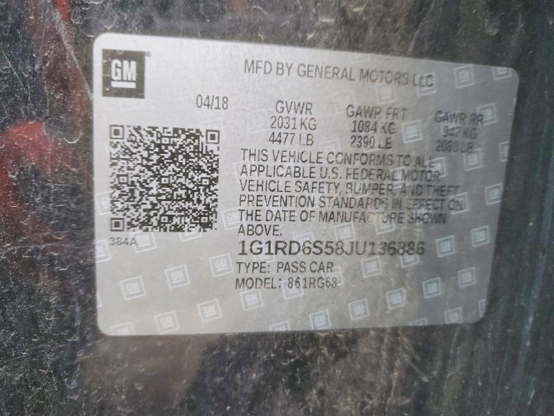 Aukcja sprzedaży 2018 Chevrolet Volt, vin: 1G1RD6S58JU136886, numer aukcji: 76602685