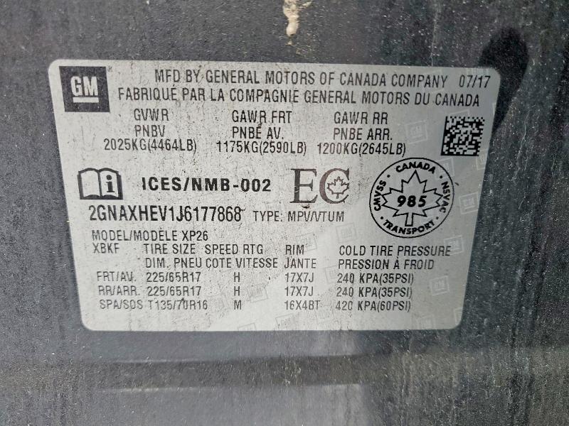 Aukcja sprzedaży 2018 Chevrolet Equinox, vin: 2GNAXHEV1J6177868, numer aukcji: 77585805
