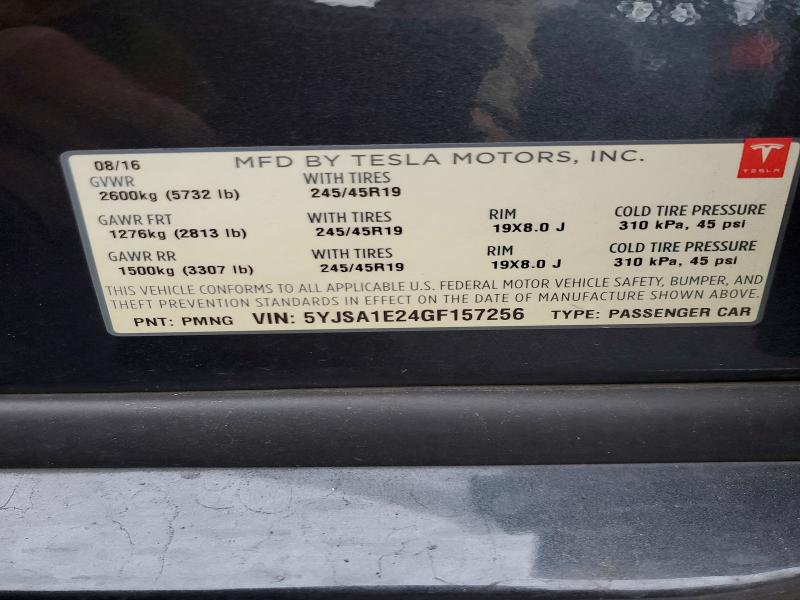 Продаж на аукціоні авто 2016 Tesla Model S, vin: 5YJSA1E24GF157256, номер лоту: 78339135