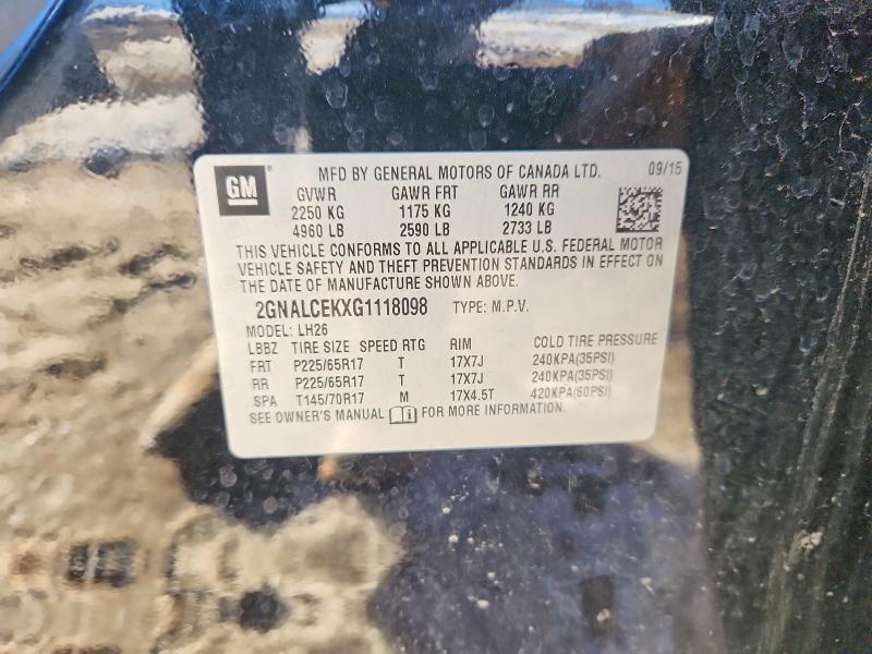 76371875 :رقم المزاد ، 2GNALCEKXG1118098 vin ، 2016 Chevrolet Equinox Lt مزاد بيع