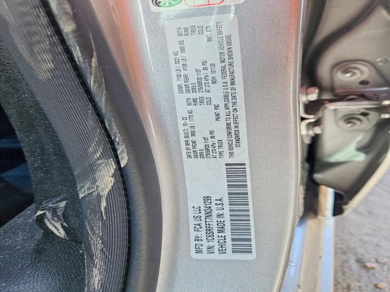 2022 Ram 1500 მანქანა იყიდება აუქციონზე, vin: 1C6SRFFT7NN341299, აუქციონის ნომერი: 79114765