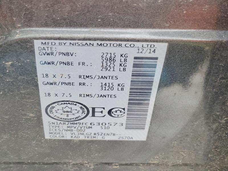 Aukcja sprzedaży 2015 Nissan Pathfinder, vin: 5N1AR2MM9FC630573, numer aukcji: 76068475