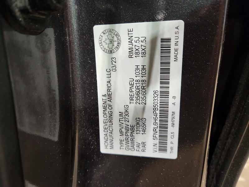 Aukcja sprzedaży 2023 Honda Odyssey, vin: 5FNRL6H64PB503326, numer aukcji: 75380025