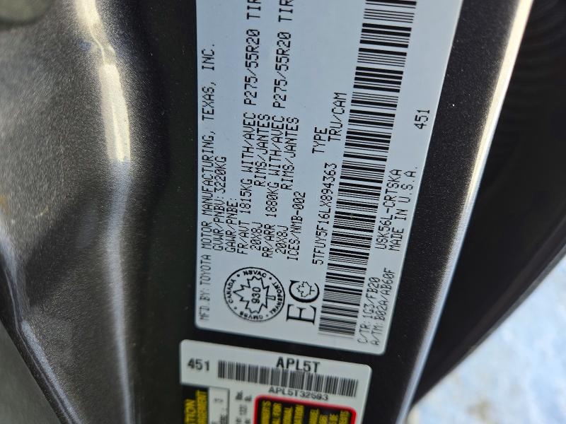 Продаж на аукціоні авто 2020 Toyota Tundra, vin: 5TFUY5F16LX894363, номер лоту: 75374635