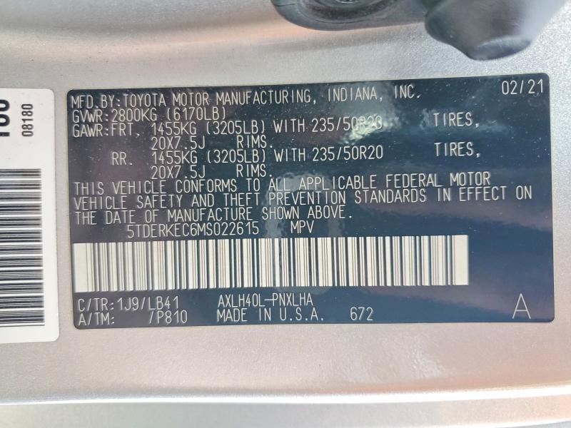 Продажа на аукционе авто 2021 Toyota Sienna, vin: 5TDERKEC6MS022615, номер лота: 76192475
