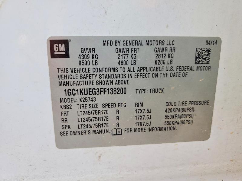 Продажа на аукционе авто 2015 Chevrolet Silverado, vin: 1GC1KUEG3FF138200, номер лота: 76428335