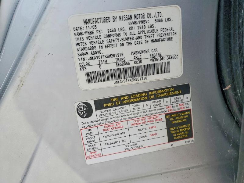 76375765 :رقم المزاد ، JNKAY01FX6M261216 vin ، 2006 Infiniti M35 مزاد بيع