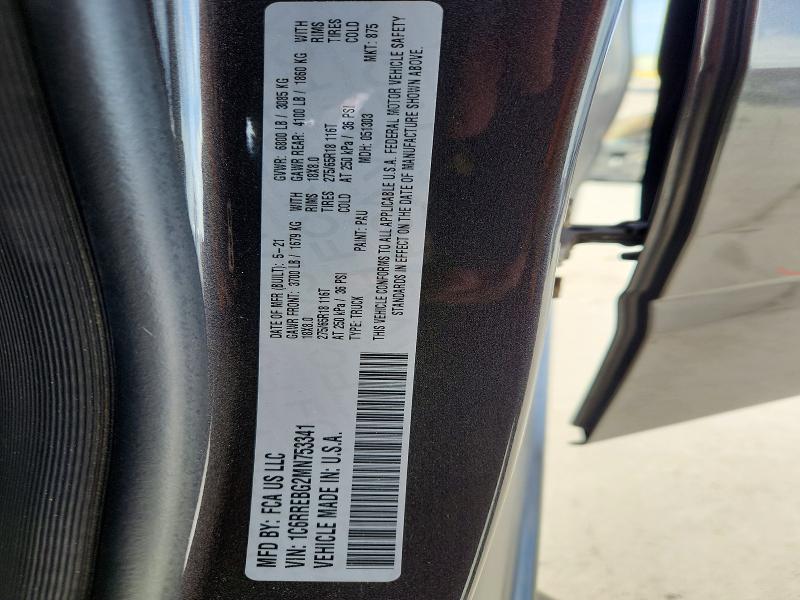 2021 Ram 1500 მანქანა იყიდება აუქციონზე, vin: 1C6RREBG2MN753341, აუქციონის ნომერი: 78125435
