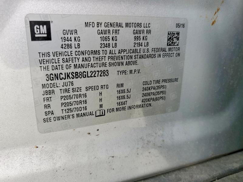 78660135 :رقم المزاد ، 3GNCJKSB8GL227283 vin ، 2016 Chevrolet Trax مزاد بيع