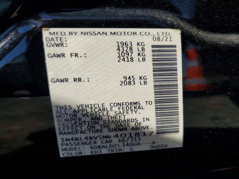 Продажа на аукционе авто 2021 Nissan Altima, vin: 1N4BL4BV5MN401817, номер лота: 76955035