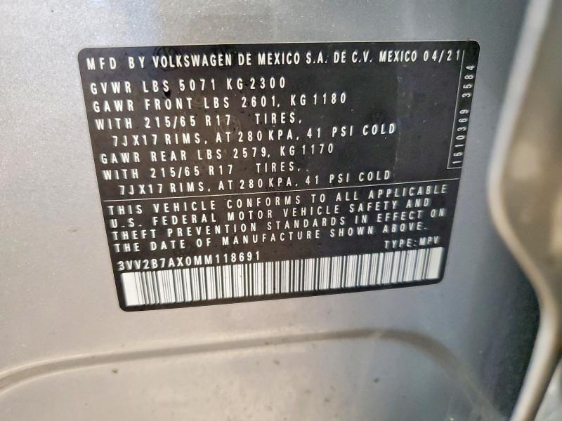 78992505 :رقم المزاد ، 3VV2B7AX0MM118691 vin ، 2021 Volkswagen Tiguan مزاد بيع