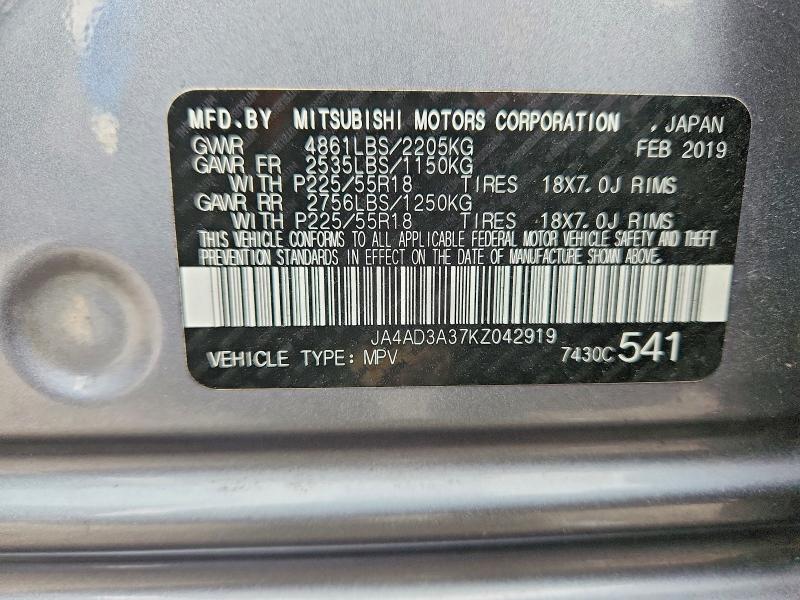 Aukcja sprzedaży 2019 Mitsubishi Outlander, vin: JA4AD3A37KZ042919, numer aukcji: 77237725
