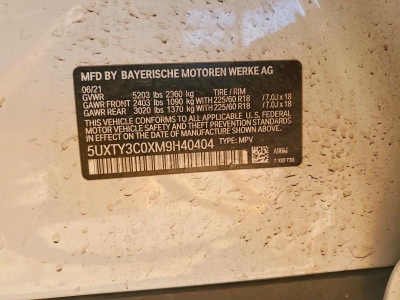 76486925 :رقم المزاد ، 5UXTY3C0XM9H40404 vin ، 2021 Bmw X3 مزاد بيع
