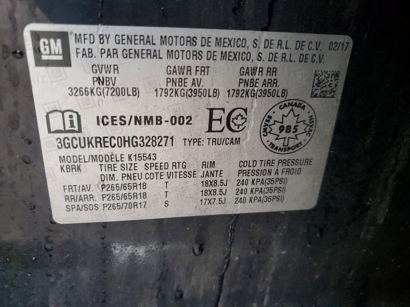 Aukcja sprzedaży 2017 Chevrolet Silverado, vin: 3GCUKREC0HG328271, numer aukcji: 78097005