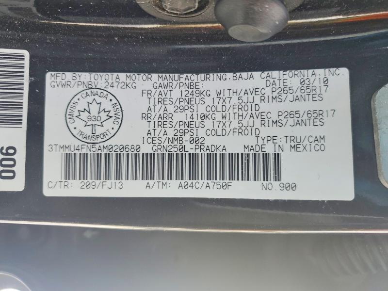 77314885 :رقم المزاد ، 3TMMU4FN5AM020680 vin ، 2010 Toyota Tacoma مزاد بيع