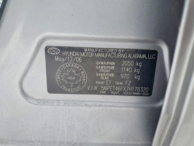 75442545 :رقم المزاد ، 5NPET46FX7H178320 vin ، 2007 Hyundai Sonata مزاد بيع