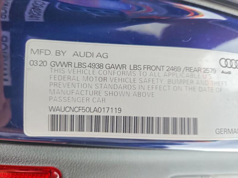 Продаж на аукціоні авто 2020 Audi A5, vin: WAUCNCF50LA017119, номер лоту: 78793605