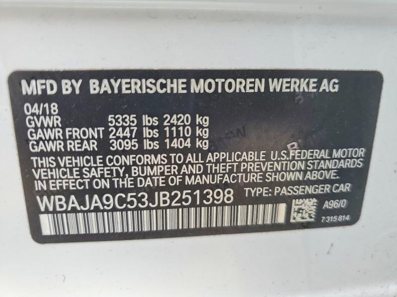 Продаж на аукціоні авто 2018 Bmw 530e, vin: WBAJA9C53JB251398, номер лоту: 78300765