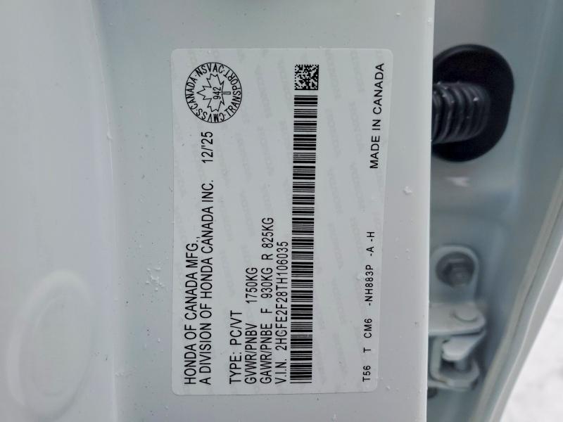 Aukcja sprzedaży 2026 Honda Civic, vin: 2HGFE2F28TH106035, numer aukcji: 77069835
