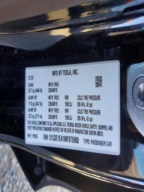 Aukcja sprzedaży 2021 Tesla Model 3, vin: 5YJ3E1EA1MF875908, numer aukcji: 77197285