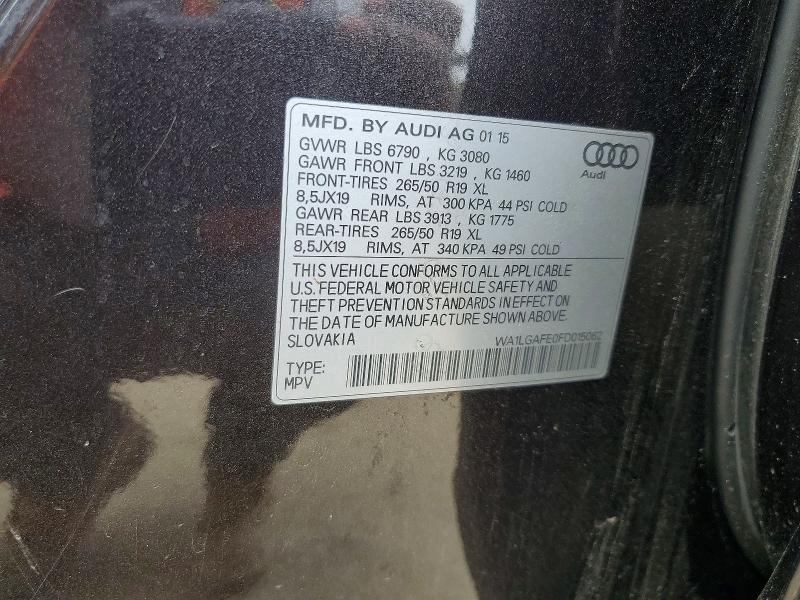 78723665 :رقم المزاد ، WA1LGAFE0FD015062 vin ، 2015 Audi Q7 مزاد بيع