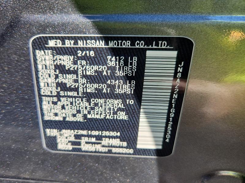 Aukcja sprzedaży 2016 Infiniti Qx80, vin: JN8AZ2NE1G9125304, numer aukcji: 78443205