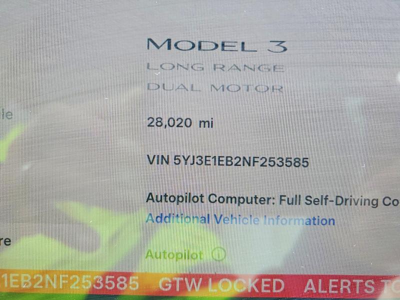 77019575 :رقم المزاد ، 5YJ3E1EB2NF253585 vin ، 2022 Tesla Model 3 مزاد بيع