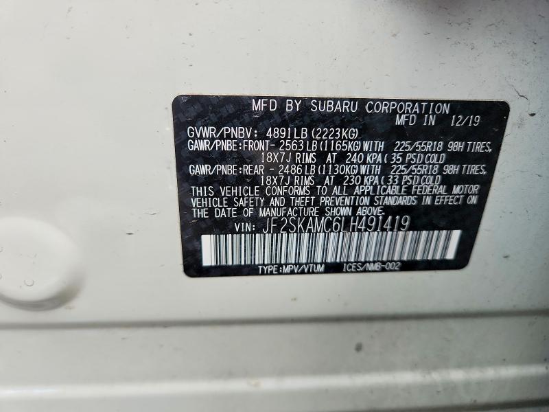 2020 Subaru Forester მანქანა იყიდება აუქციონზე, vin: JF2SKAMC6LH491419, აუქციონის ნომერი: 78101505