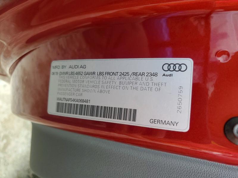 77625565 :رقم المزاد ، WAUTNAF54KA068481 vin ، 2019 Audi A5 مزاد بيع