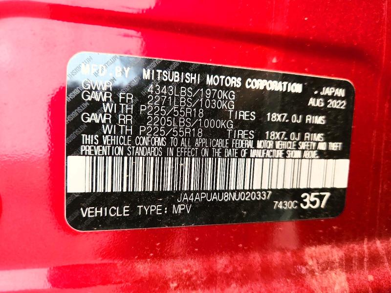 Продаж на аукціоні авто 2022 Mitsubishi Outlander Sport, vin: JA4APUAU8NU020337, номер лоту: 78072655