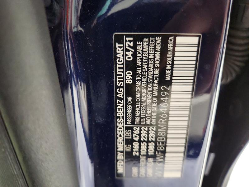 78859785 :رقم المزاد ، W1KWF8EB8MR646492 vin ، 2021 Mercedes-benz C مزاد بيع