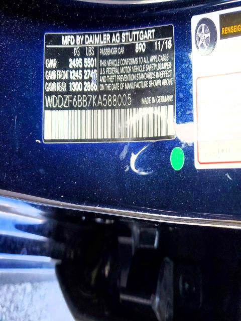 76951375 :رقم المزاد ، WDDZF6BB7KA588005 vin ، 2019 Mercedes-benz E مزاد بيع