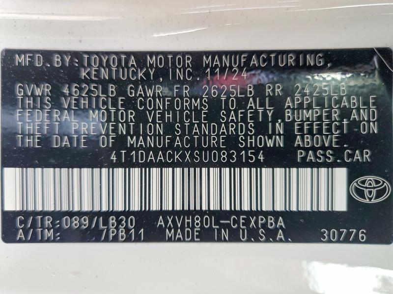 78057095 :رقم المزاد ، 4T1DAACKXSU083154 vin ، 2025 Toyota Camry مزاد بيع