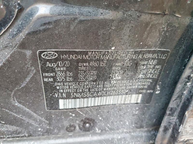 Aukcja sprzedaży 2020 Hyundai Santa Fe, vin: 5NMS3CAA0LH263330, numer aukcji: 75927855